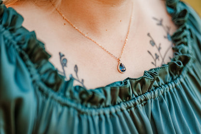 Glass Teardrop Pendant Necklace (9 colors) Gold Chain