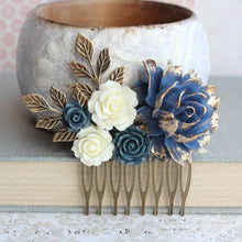 Load image into Gallery viewer, Floral Hair Piece | Navy and Gold