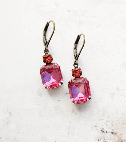 Deep Rose Pink Glass Earrings (4 Color Options)