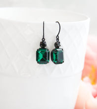 Load image into Gallery viewer, Emerald Green Glass Earrings | Vintage Glass Jewel