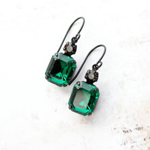 Load image into Gallery viewer, Emerald Green Glass Earrings | Vintage Glass Jewel