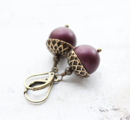Pearl Acorn Earrings | Matte Blackberry