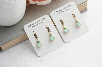 Little Aqua Mint Glass Drop Earrings | Chrysolite Opal