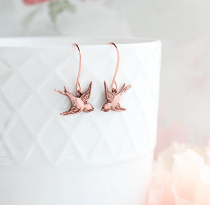 Rose Copper Flying Bird Earrings
