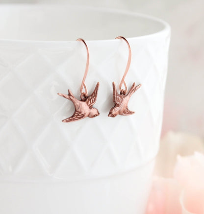 Rose Copper Flying Bird Earrings
