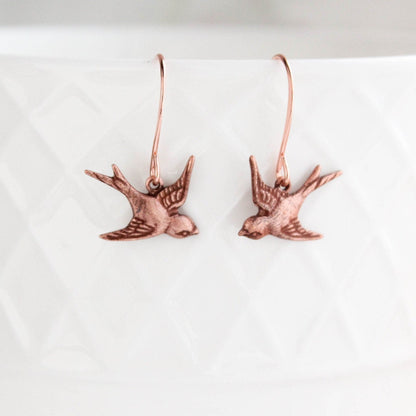 Rose Copper Flying Bird Earrings