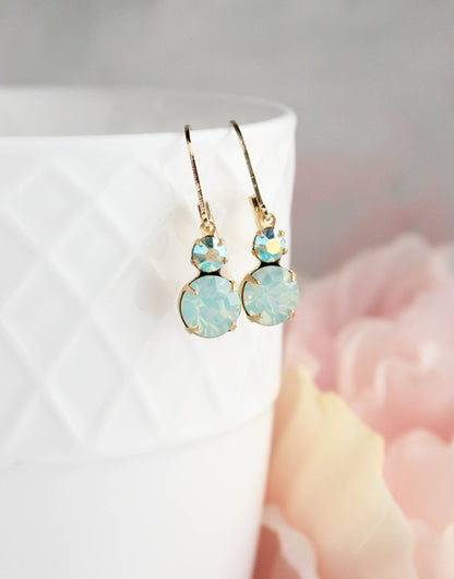 Little Aqua Mint Glass Drop Earrings | Chrysolite Opal