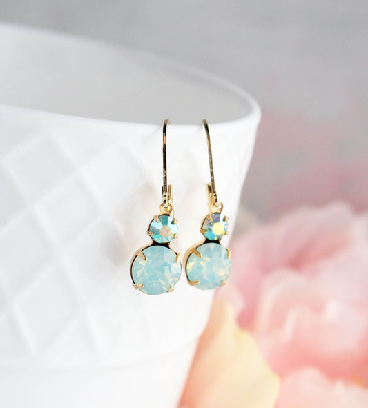 Little Aqua Mint Glass Drop Earrings | Chrysolite Opal
