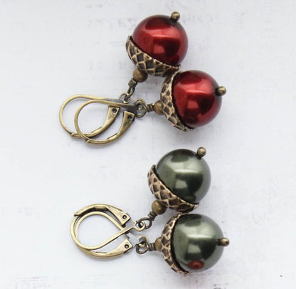 Teal Pearl Acorn Earrings