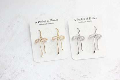 Crystal Bow Earrings | Silver Bow Earrings