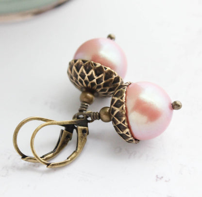 Teal Pearl Acorn Earrings