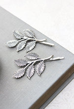 Load image into Gallery viewer, Silver Branch Bobby Pins Antique Silver Leaf Hair Pins Nature Hair Accessories Woodland Wedding Grey Winter Forest Leaves for Hair Slides