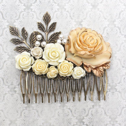Big Bridal Hair Comb | Large Ivory Cream Rose