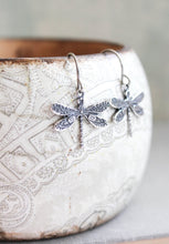 Load image into Gallery viewer, Tiny Dragonfly Earrings, Small Insect Earrings, Little Drops Mint Patina Copper Brass, Rustic Wings, Woodland Nature Wildlife Jewelry
