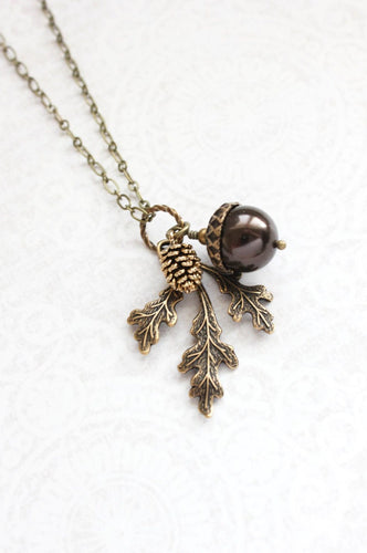 Brown Pearl Acorn Necklace