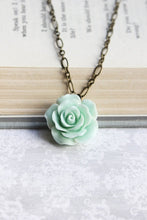 Load image into Gallery viewer, Mint Rose Necklace Floral Accessories Flower Jewelry Mint Green Wedding Bridesmaids Gift Seafoam Rose Romantic Bridal Jewelry Mother Day
