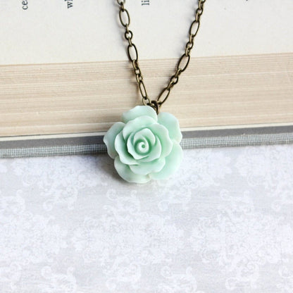 Mint Green Rose Necklace