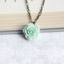 Load image into Gallery viewer, Mint Rose Necklace Floral Accessories Flower Jewelry Mint Green Wedding Bridesmaids Gift Seafoam Rose Romantic Bridal Jewelry Mother Day