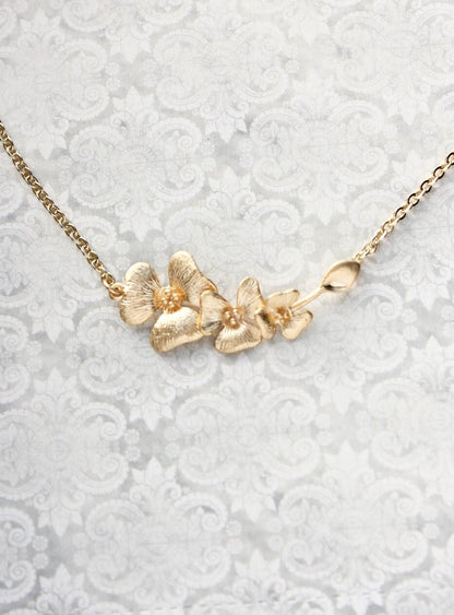 Gold Orchid Necklace | Floral Jewelry
