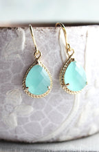 Load image into Gallery viewer, Mint Glass Earrings Gold Drop Bridesmaids Earrings Modern Jewelry Lightweight Everyday Earrings Aqua Mint Wedding Gift for Women