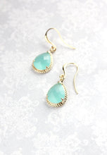 Load image into Gallery viewer, Mint Glass Earrings Gold Drop Bridesmaids Earrings Modern Jewelry Lightweight Everyday Earrings Aqua Mint Wedding Gift for Women