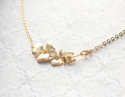 Gold Orchid Necklace | Floral Jewelry
