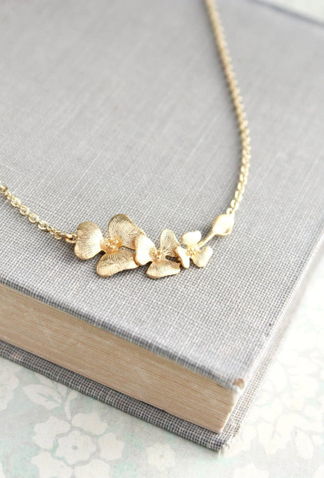Gold Orchid Necklace | Floral Jewelry
