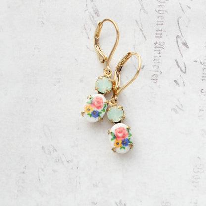 Tiny Colorful Floral Cameo Earrings