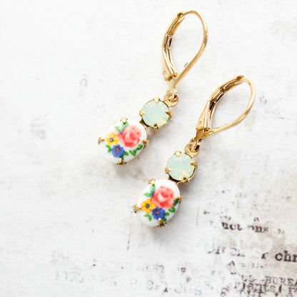 Tiny Colorful Floral Cameo Earrings