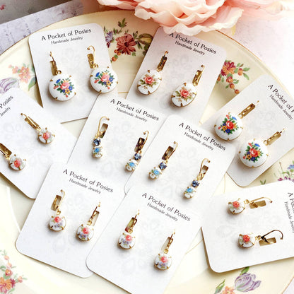 Tiny Colorful Floral Cameo Earrings