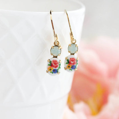 Tiny Colorful Floral Cameo Earrings