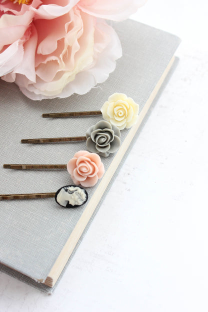 Rose and Cameo Bobby Pins | Pink and Black