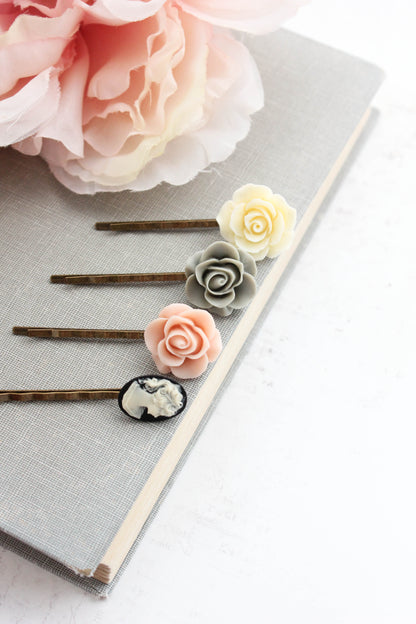 Rose and Cameo Bobby Pins | Pink and Black