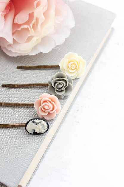 Rose and Cameo Bobby Pins | Pink and Black