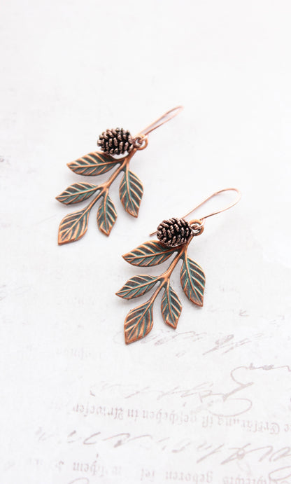Branch and Pine Cone Earrings