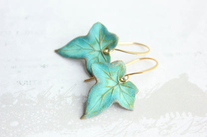 Verdigris Leaf Earrings | Lily Pad or Ivy Leaf