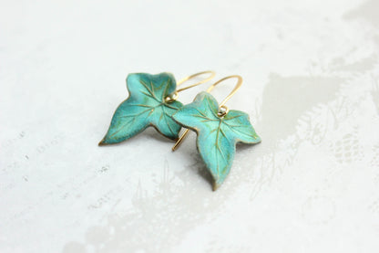 Verdigris Leaf Earrings | Lily Pad or Ivy Leaf