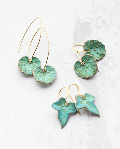 Verdigris Leaf Earrings | Lily Pad or Ivy Leaf