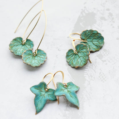 Verdigris Leaf Earrings | Lily Pad or Ivy Leaf