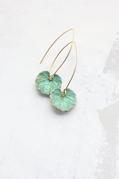 Verdigris Leaf Earrings | Lily Pad or Ivy Leaf