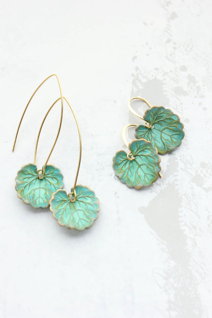 Verdigris Leaf Earrings | Lily Pad or Ivy Leaf