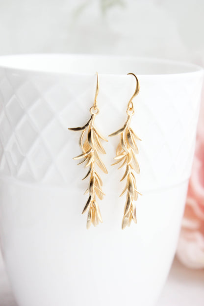 Rosemary Branch Earrings - Matte Gold