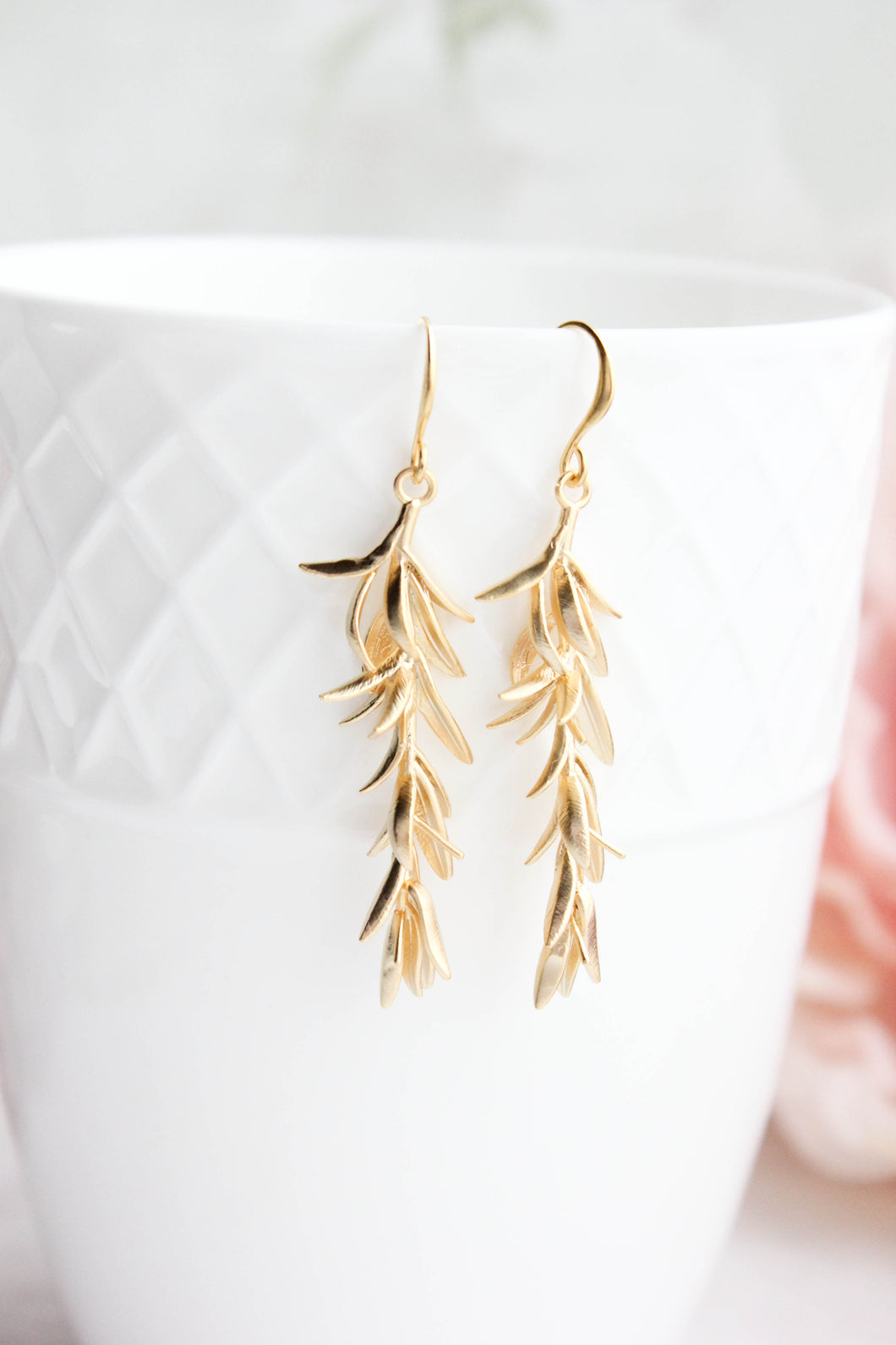 Rosemary Branch Earrings - Matte Gold