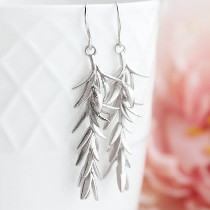 Rosemary Branch Earrings - Matte Silver