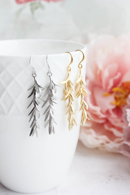 Rosemary Branch Earrings - Matte Gold