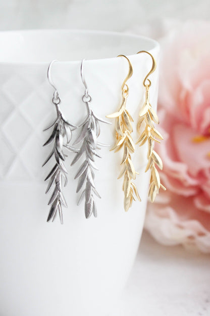 Rosemary Branch Earrings - Matte Silver