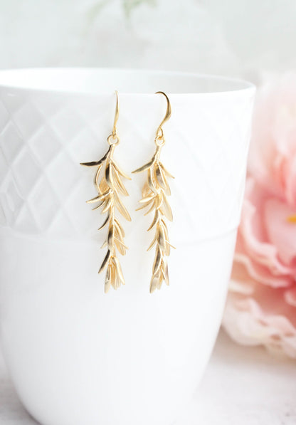 Rosemary Branch Earrings - Matte Gold