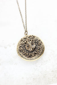 Owl Locket Necklace -Antiqued Gold