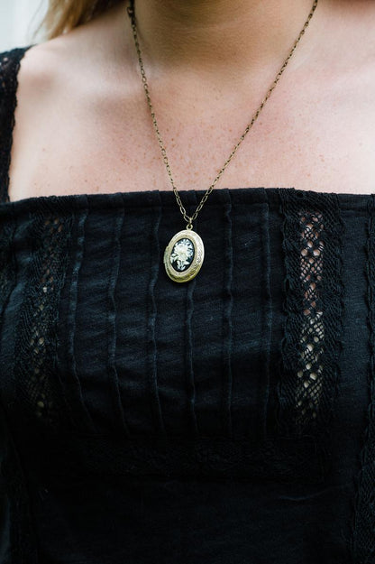 Black Floral Cameo Locket