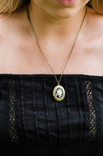 Black Floral Cameo Locket